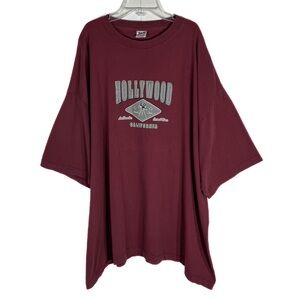 Vintage 90s Hollywood California Tee Mens 4XL Maroon Basic Spell-Out Shirt